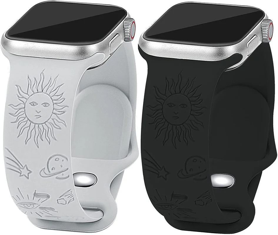 

Compatible with Apple Watch Band 42mm 44mm 45mm,Sun Star Engraved Women Men Watch Band for iWatch Series SE 7 6 5 4 3 2 1