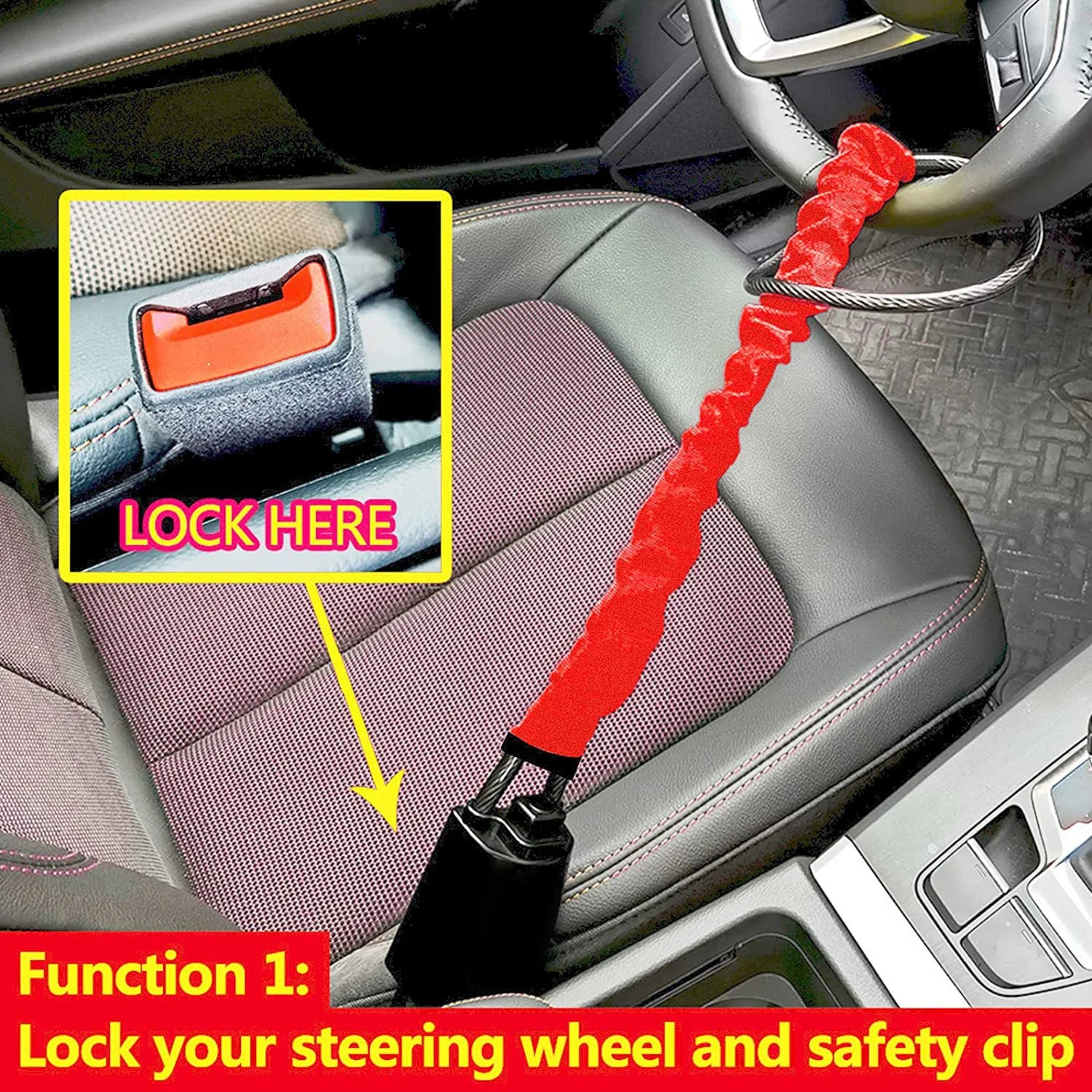 Car Steering Wheel Rope Lock Steel Cable Security Snap Lock Protection  Accessories