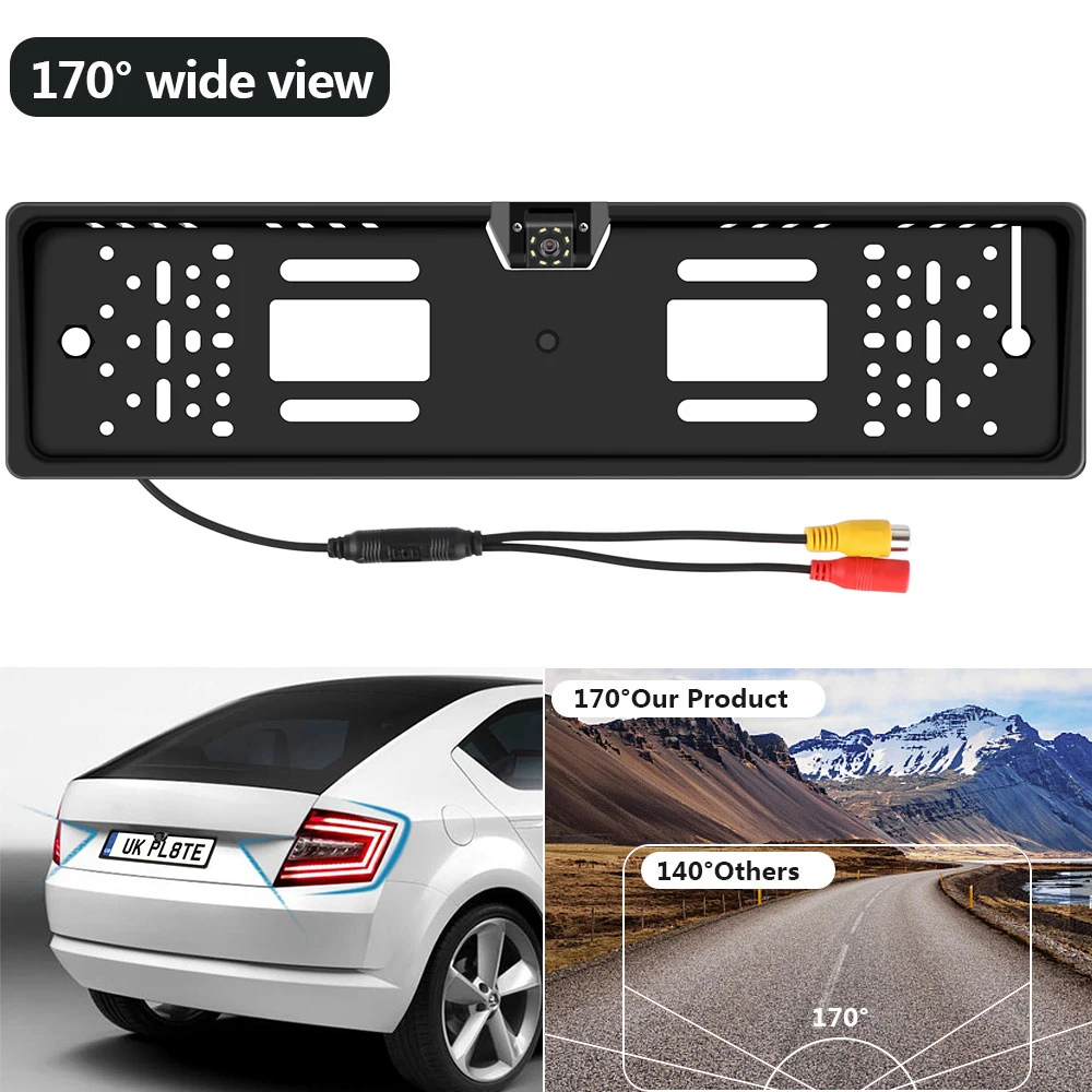 Rear View Camera 12V Car Rear View Camera 4/8 LED European UK License Plate Holder Parking Sensor 2.4G Reverse Vedio Receiver PDC Parltronics Set