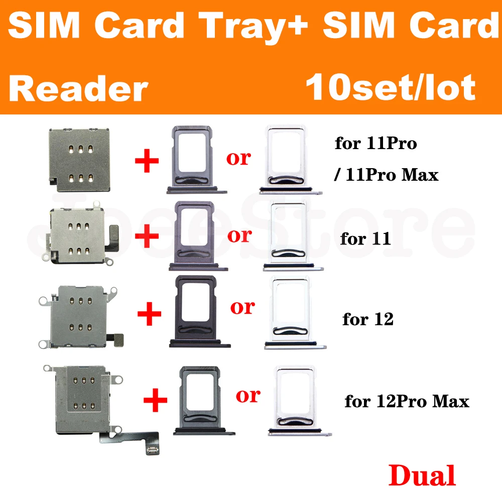 JoeeStore SIM 카드 리더 트레이 슬롯 홀더 커넥터, 아이폰 11, 12, 13 프로 맥스, XR, XSMAX 듀얼 어댑터, 플렉스 케이블 부품, 10 세트