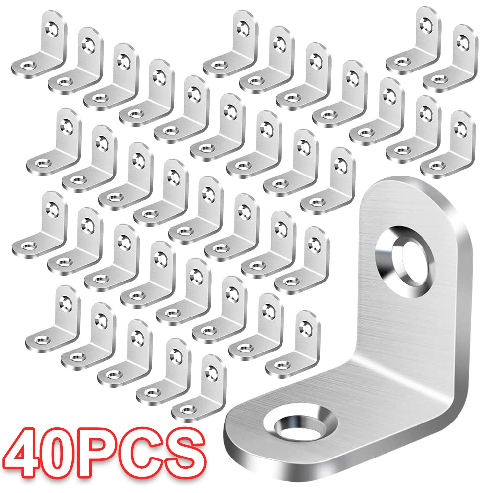 10/20/40pcs Stainless Steel L Brackets - Small Right Angle Corner Brace for Shelves, Wood Furniture, Chair，Furniture accessories