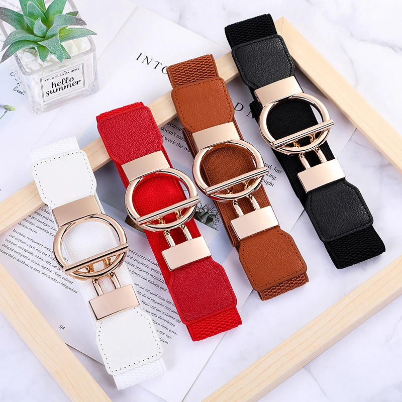 

Korean Alloy Buckle Girdle Women Skinny Elastic Belt Ladies Fashion Stretchy Wide Waist Belt For Dresses Accessories