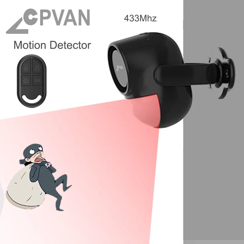 CPVAN Wireless 433Mhz Infrared detector Motion Sensor Alarm with Remote Control Home Security burglar Motion Detector 125dB cpvan 125db sound 433mhz infrared detector pir motion sensor wireless alarm sensor home security alarm system