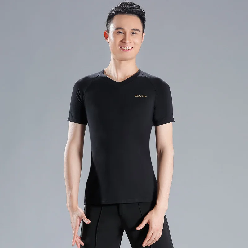 

Latin Dance Tops For Men Short Sleeved Training Clothes Modern Dance Adult National Standard Dance Latin Dance Costumes DN14329
