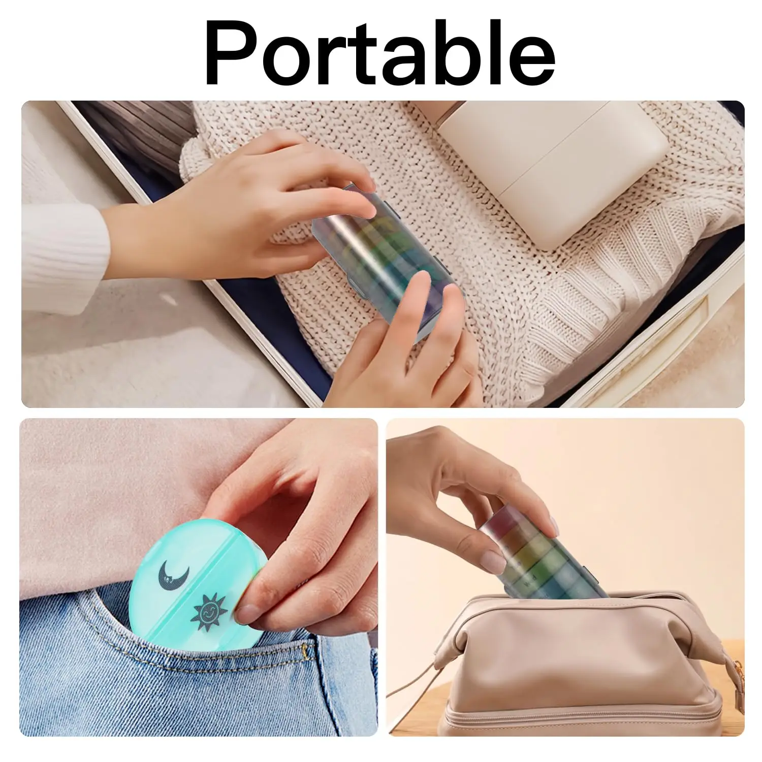 Pill Container Dispenser 2 Times a Day 7 Day Pill Case Round Travel Medicine Organizer Large Daily for Vitamins Medications