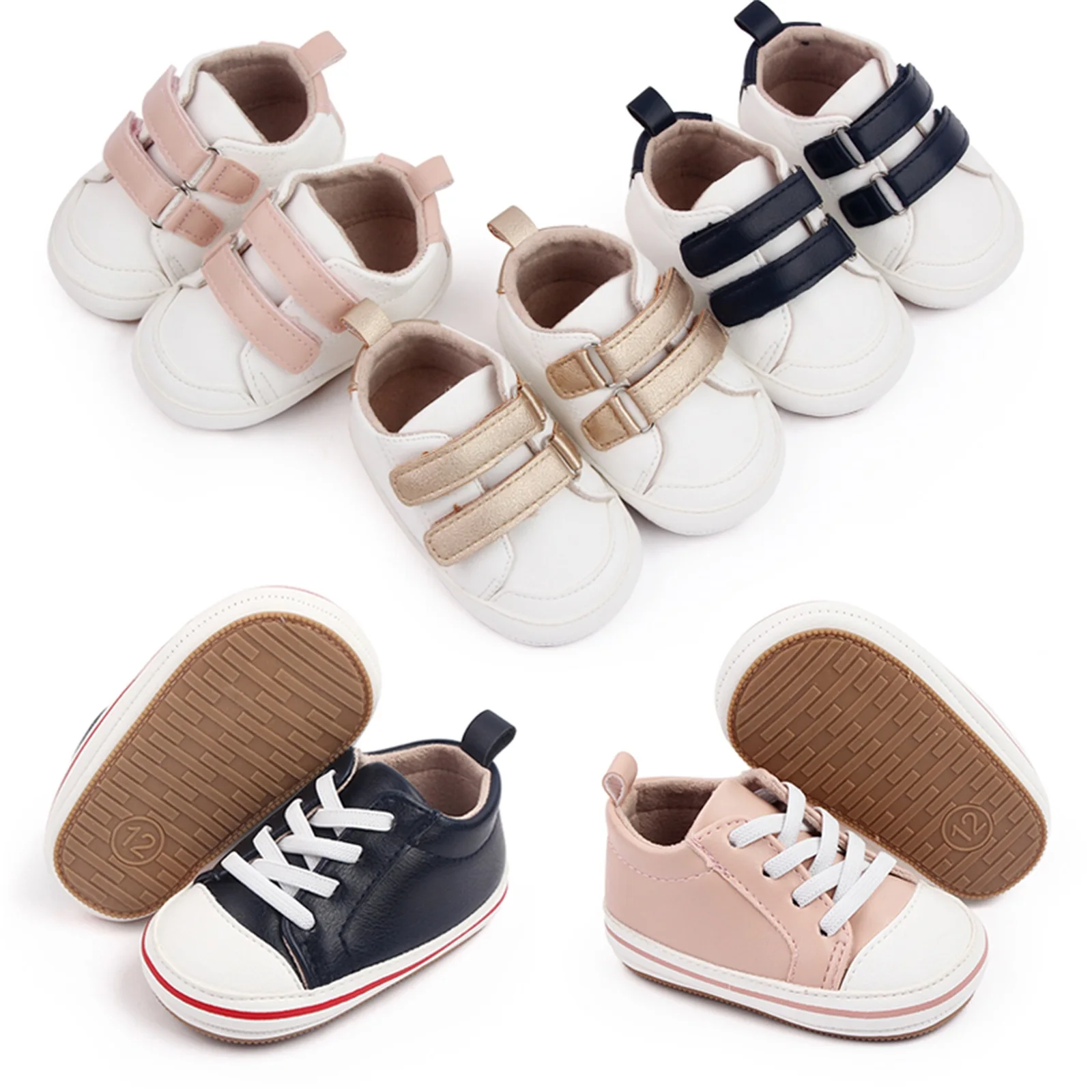 Citgeett Autumn Infant Baby Boys Girls Solid Color Contrast Color PU Leather Anti-Slip Sole Prewalker First Walker Shoes