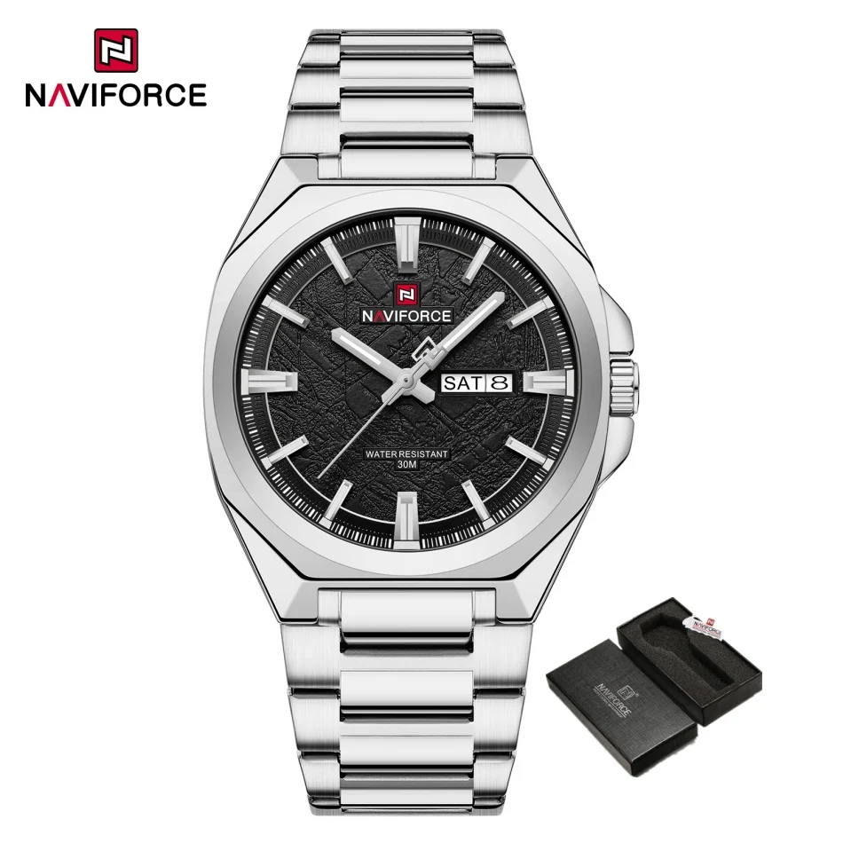 Luxury NAVIFORCE Men's Waterproof Stainless Steel Watch with Luminous Display
