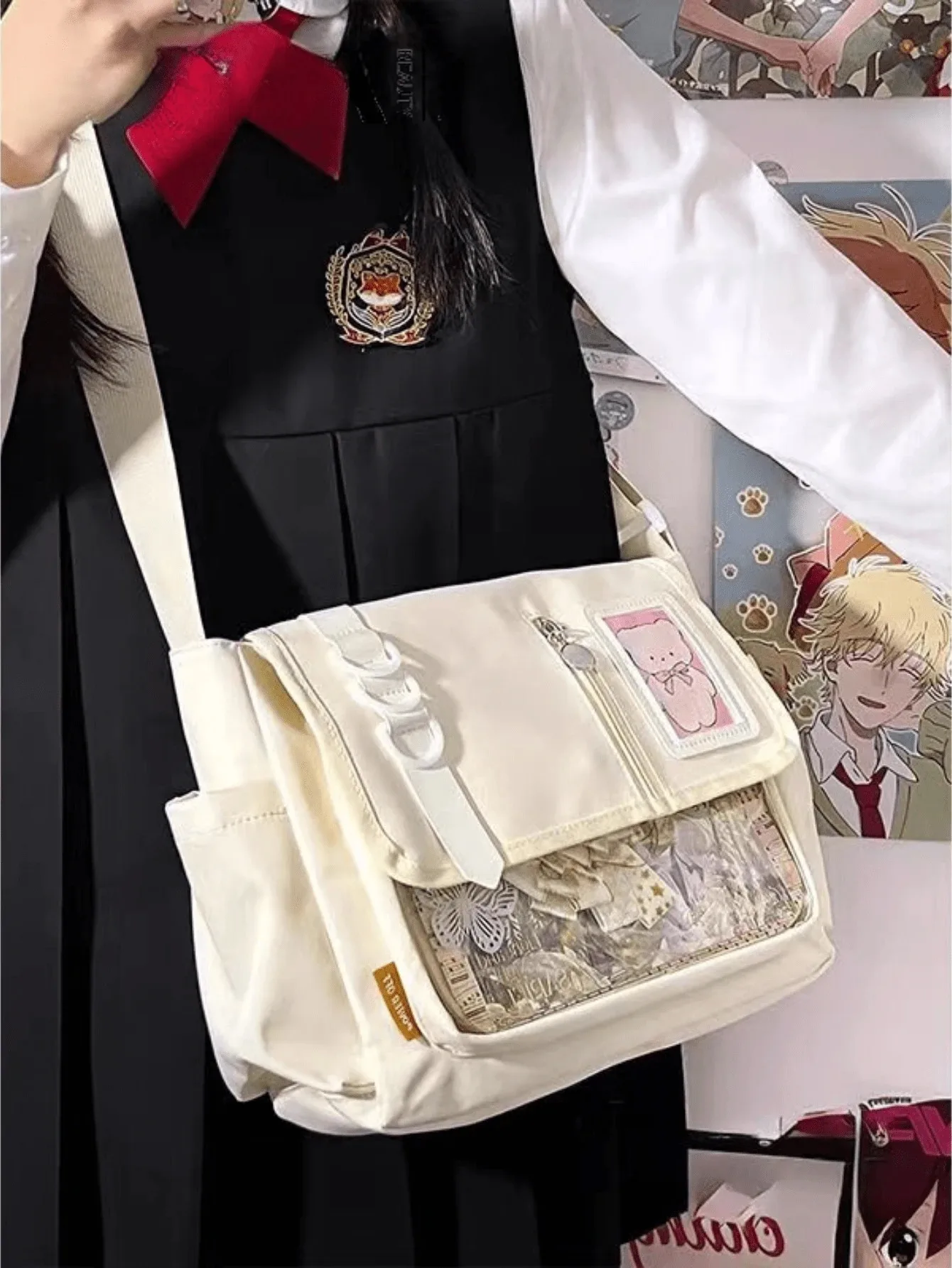 Japanische transparente Umhängetasche, mädchenhafte Umhängetasche im Harajuku-Stil, bezaubernde DIY-Abzeichen-Anzeigefeld, modische Umhängetasche – Detail 14