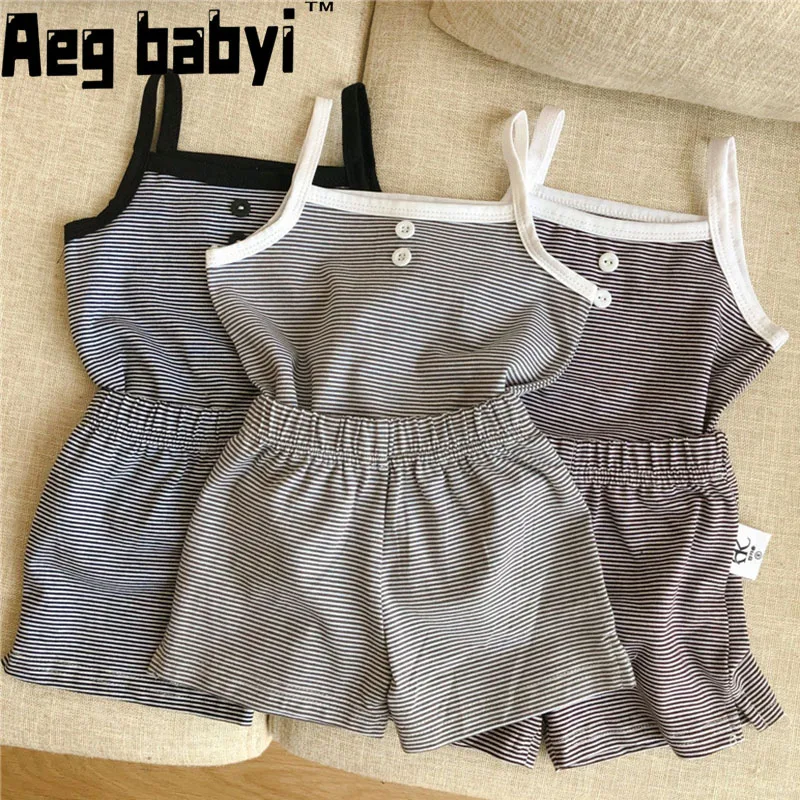 

Summer New Baby Boy Girl Clothes Set Fashion Newborn Cotton Stripe Sleeveless Vest Tops+Shorts Baby Sets Casual Baby Clothing