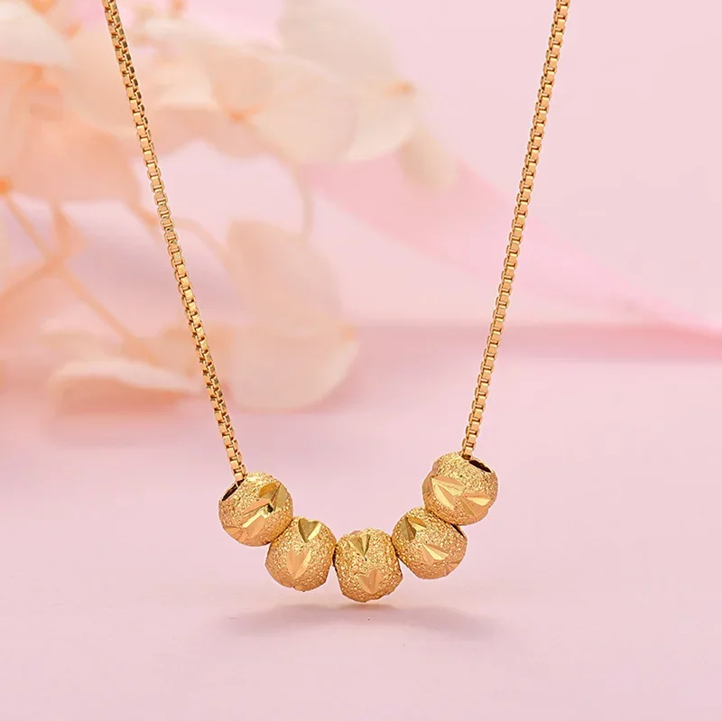 925 sterling silver 18K Gold Color lucky beads Chain Necklace For Women Man Fashion Wedding Party Jewelry gifts