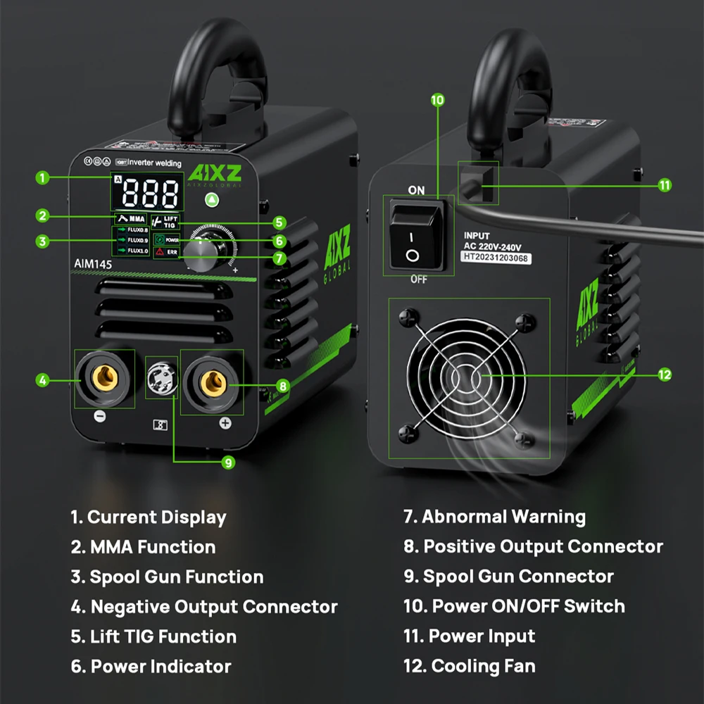 AIXZ AIM145 Portable Welding Machine 220V LIFT TIG/MMA Welder Support Spool Gun Multi-Purpose Soldering Tool for Home Use