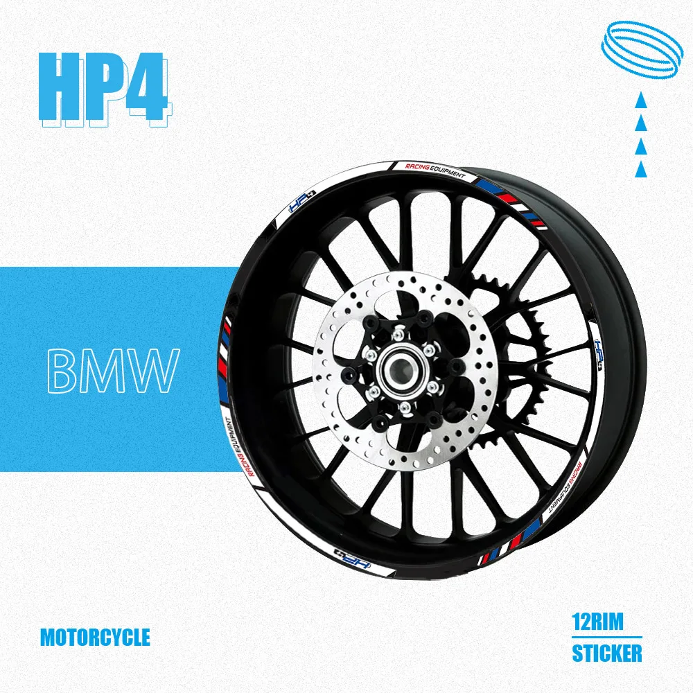

12pcs For BMW HP4 S1000RR S1000 rr HP 4 Motorcycle Reflective tire decals Wheels Moto Stickers decoration protection rim sticker