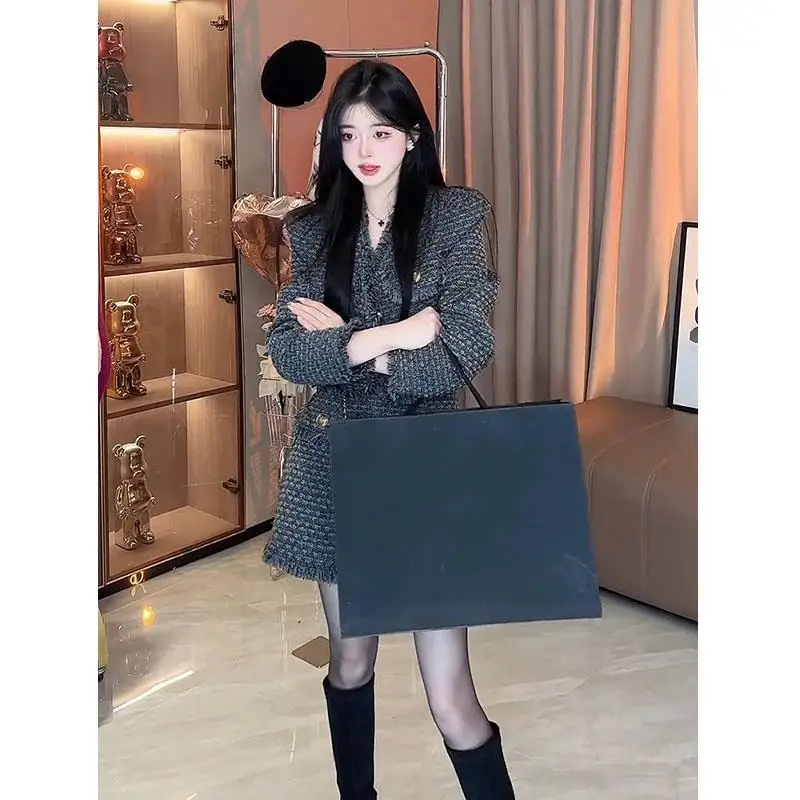 

UNXX French Chic Tweed Suit Set for Women - Autumn Sophistication with Retro Vibes, Tweed Blazer and A-Line Skirt Combo Fashion