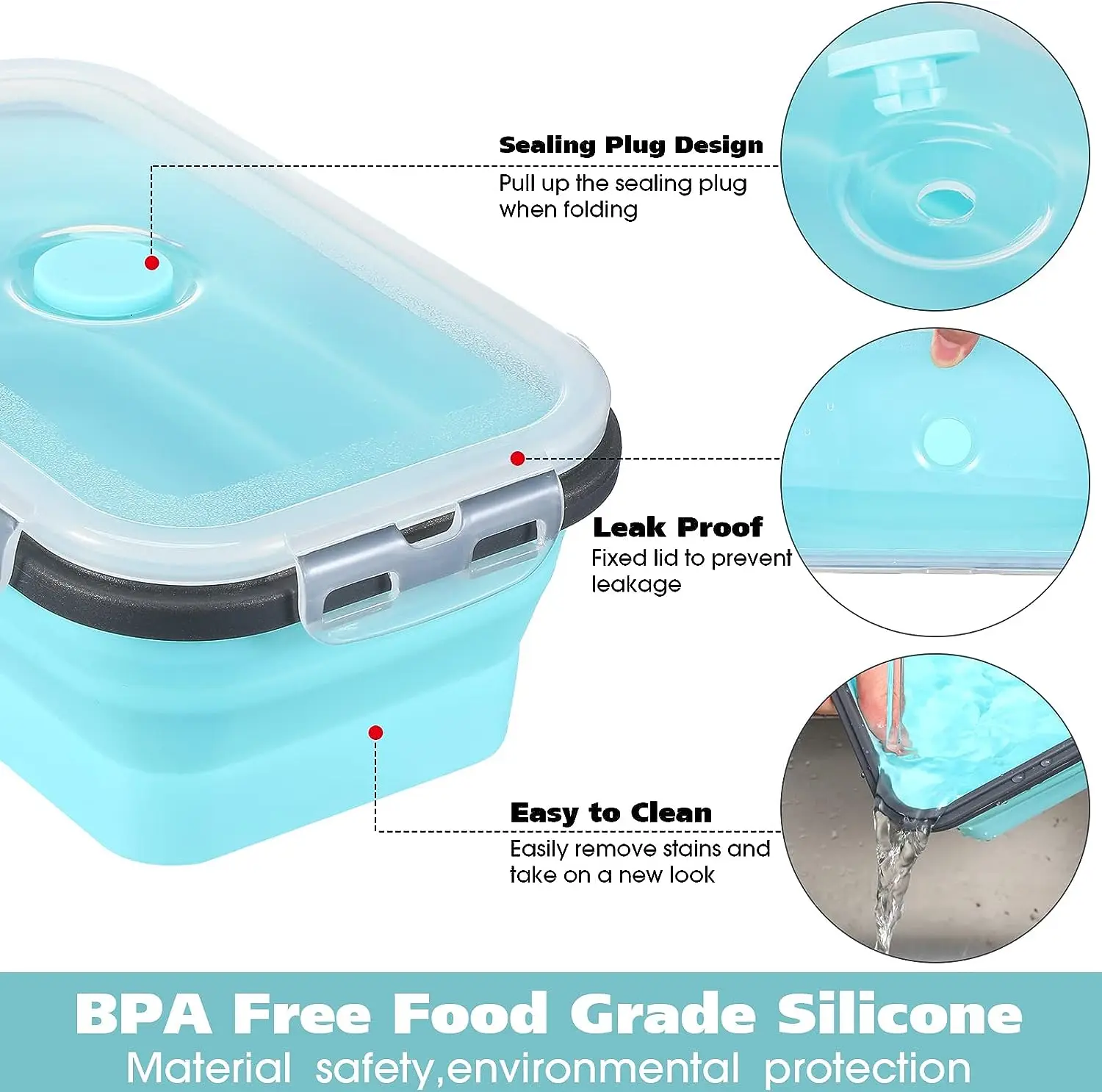 4 pieces of collapsible silicone food storage container, meal