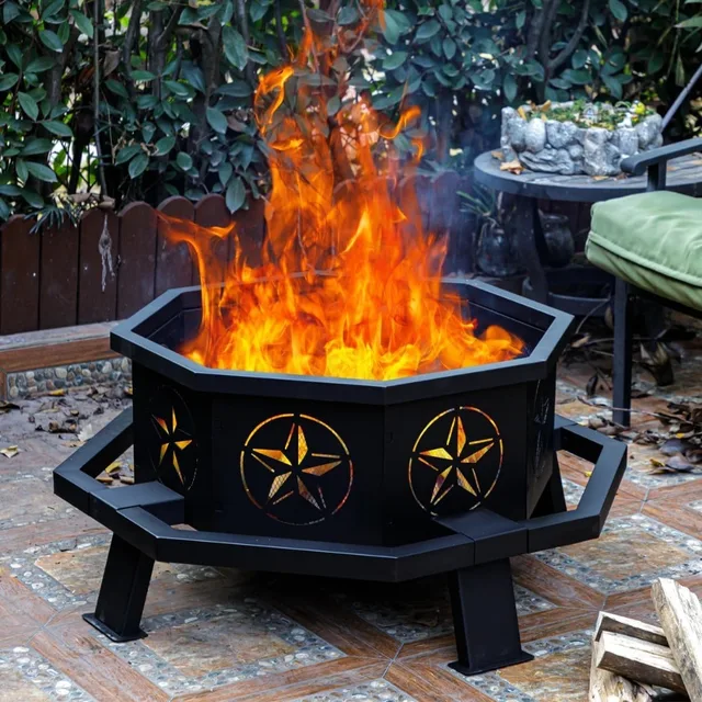 35 Inch Octagonal Wood Burning Fire Pit for Outdoor Bonfire Camping Backyard Patio - Firepits Designed for outside Use 2
