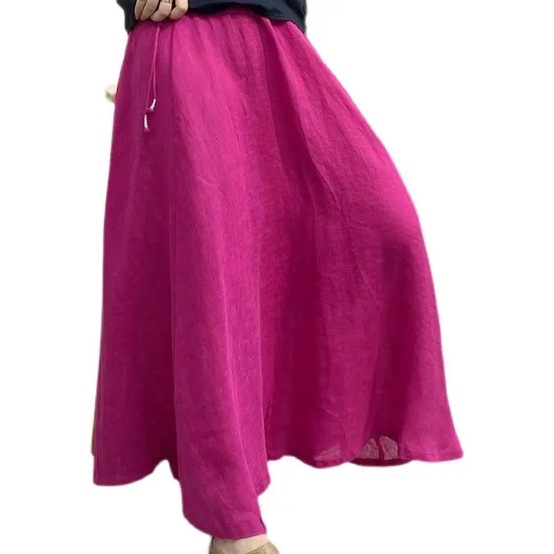 2024 Autumn Women's New Spliced Elasticized Pocket Drawstring Fashion Solid Color Loose Minimalist Casual All-match A-line Skirt