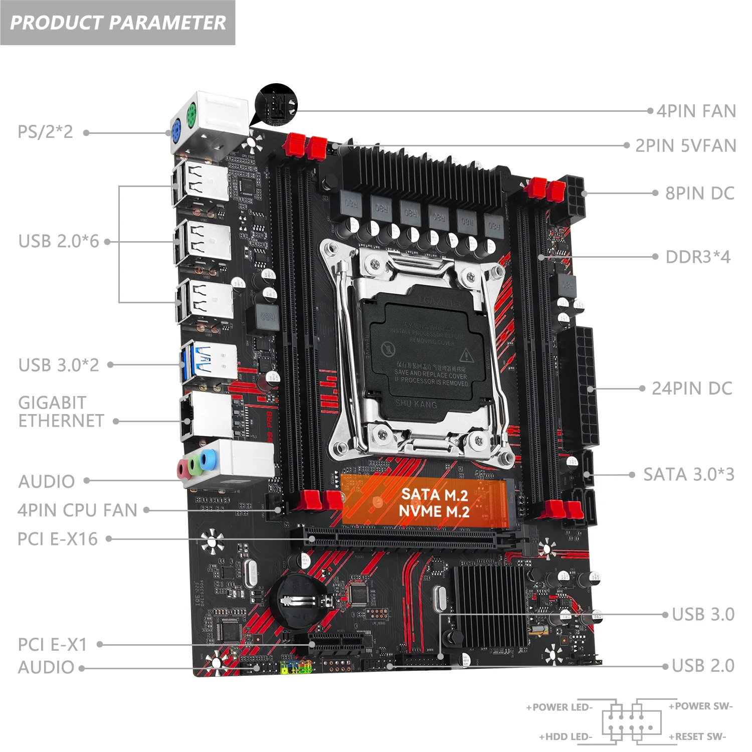 Placa-mãe Lga20113 Slot Suporte Xeon e5 2666 v3 2673 2696 v3 Processador Cpu Memória Ddr3 Usb 3.0 Nvme Sata M.2 Machinist-x99 Pr8 - Imagem 3