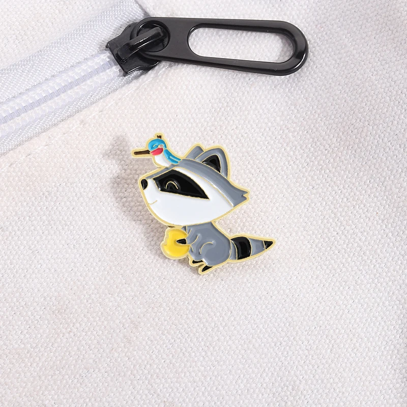 Cartoon Anime Film Charakter Waschbär & Vogel Emaille Pins Tier Broschen für Frauen Revers Rucksäcke Abzeichen Mode Schmuck Geschenke – Detail 8
