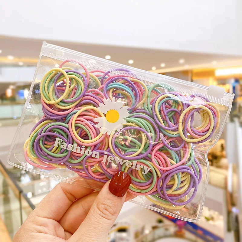 100pcs Children Hair Band New Small Rubber Band Korean Thread Simple Hair Rope Leather Case Headwear Girls Kids Hair Accessories