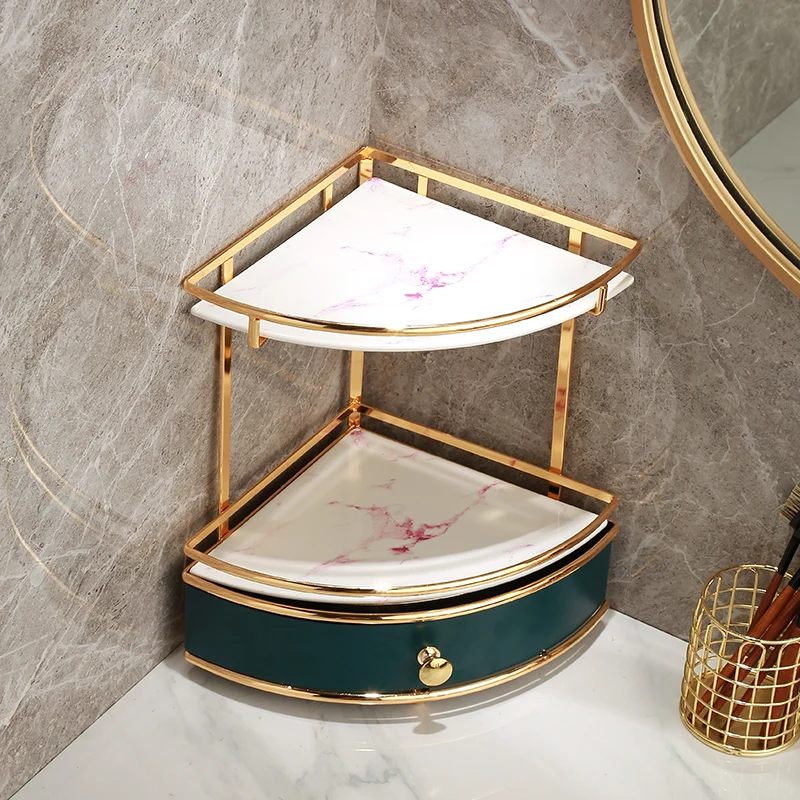 Iron Ceramic Storage Rack Glass Shelf Cosmetic Holders Home Desktop Organizer Organize Box 2-layer 3-layer