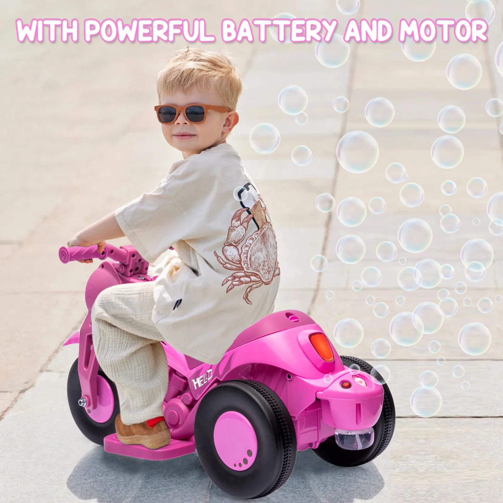 Kids Ride on Bubble Car, 6V Battery Powered Electric Motorcycle 1.9 MPH Speed w/LED Headlights, Music, Pedal, Forward/Reserve