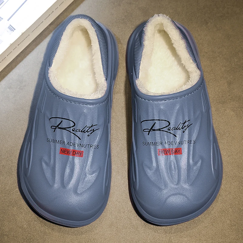 

Men Slippers Eva Waterproof Warm Plush Cozy Bedroom Flat Slip-on House Bathroom Cotton Slipper Indoor Outdoor Winter Snow Shoes