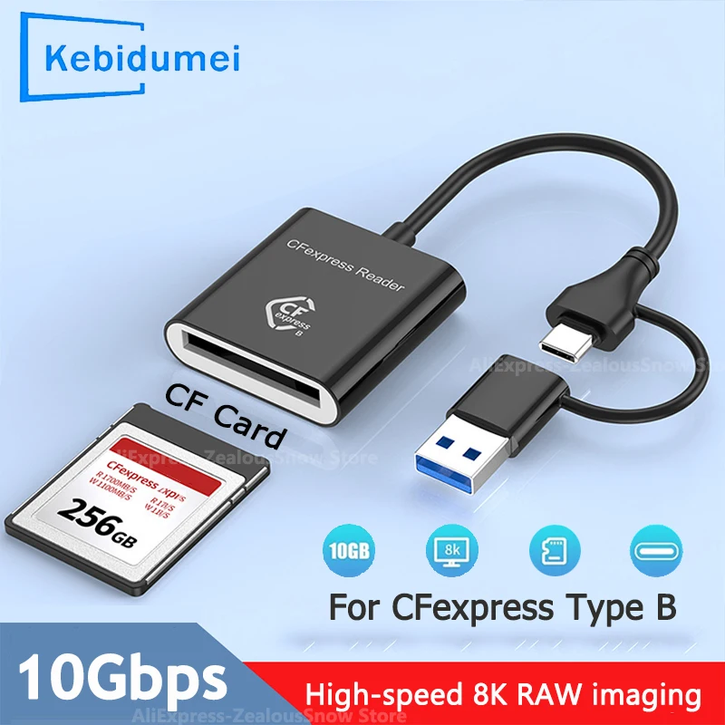 Lettore CFexpress Tipo B + SD – USB 3.2 Gen 2 10Gbps, Doppio Slot, Alluminio, Con Cavi USB C To C E USB C To A