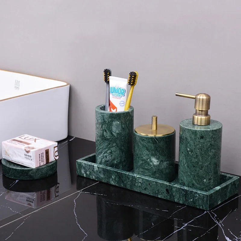 Natural Marble Bathroom Set Nordic Tray Toothbrush Holder Soap Dispenser Kit