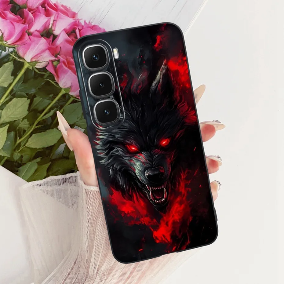 Enhanced Black Silicone Soft Phone Case with Cool Dragon, Wolf, and Tiger Design