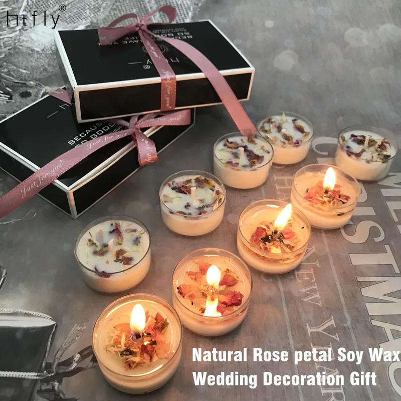 Wedding Decoration Scented Candle Set 6pcs Natural Rose petal Soy Wax plant essential oil Gift for Birthday party Christmas |