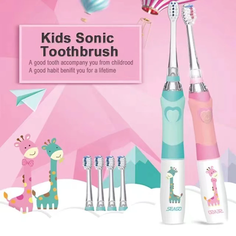 

SEAGO Electric Toothbrush for Kids Sonic Battery Teeth Brush Children Designer Brand with Colorful LED Light ( Age of 5+) SG977