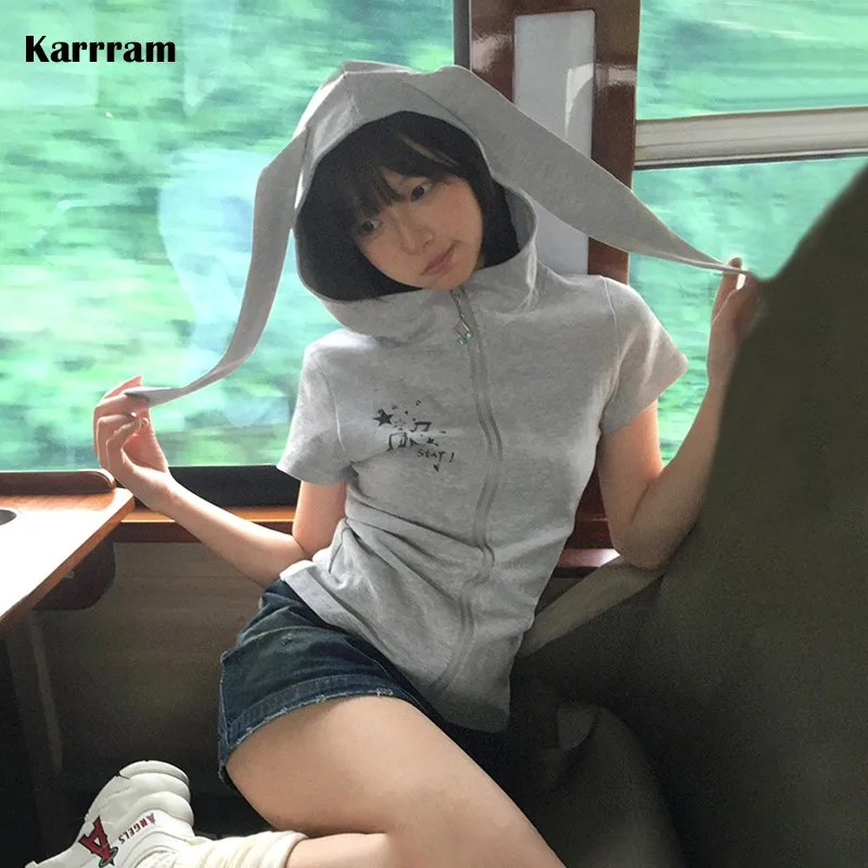 Karrram Japanese Y2k Hooded T-shirt Vintage 2000s Style