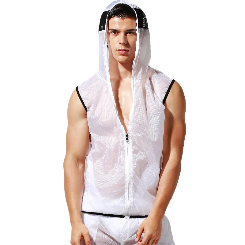 Ultra-thin Sleeveless Rashguard Men Rash Guard Sails Surf Suit Semi Transparent UV Protect Shirt Water Sport Vest Hoody Jacket