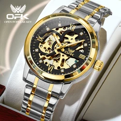Automatic Mechanical Men's Skeleton Stainless Steel Luminous Waterproof Watch (Silver)