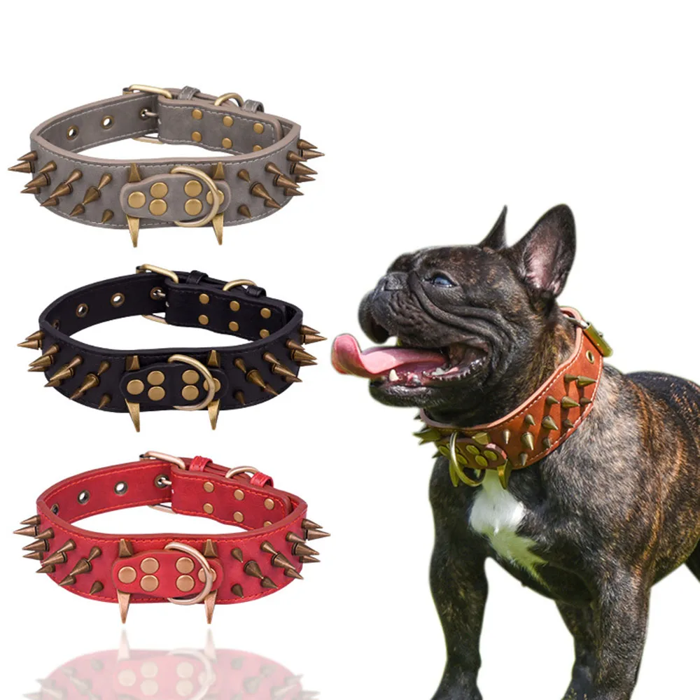 Dog Collar Sharp Spiked Studded Luxurious Padded Leather Pet Collars
