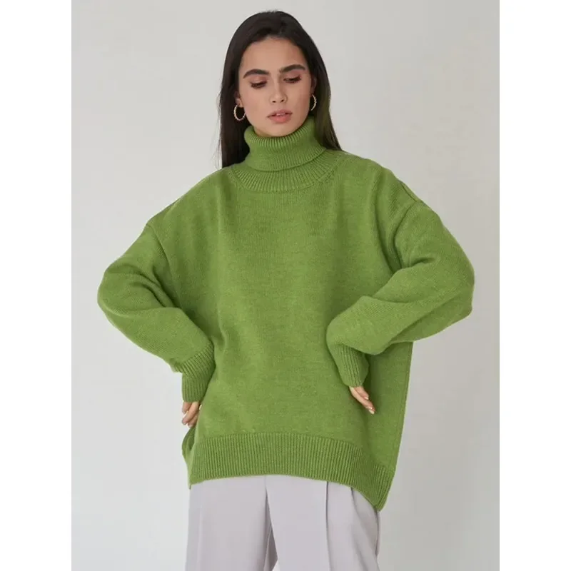 

Loose Cashmere Knit Turtleneck Sweater For Women Autumn Winter Crochet Long Sleeve Pullover Jumpers Vintage Casual Commuter Wear