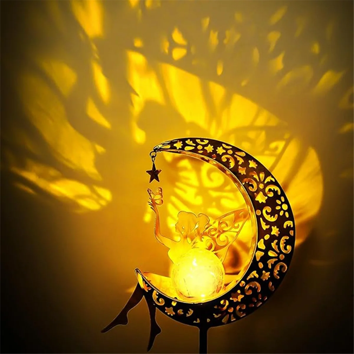 Solar Garden Lamp Statues Outdoor Decor, Fairy Moon Figurine Light Stake, Housewarming Ornament for Patio, Lawn, Yard