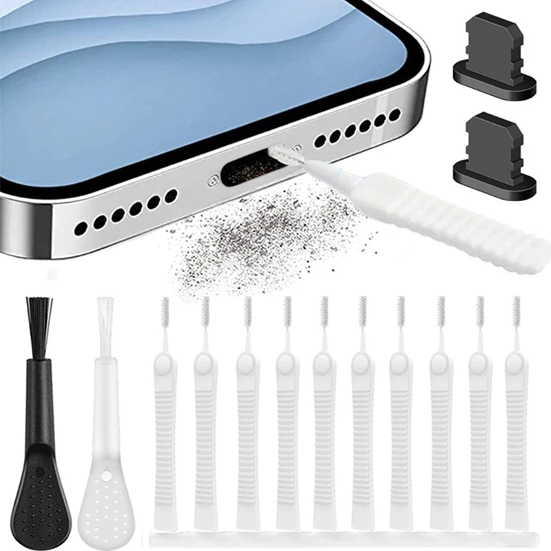 Telefon komórkowy Port ładowania wtyczka pyłu dla iPhone 14 13 Pro Max iPad Port Protector zestaw czyszczący klawiatura komputerowa szczotka do czyszczenia