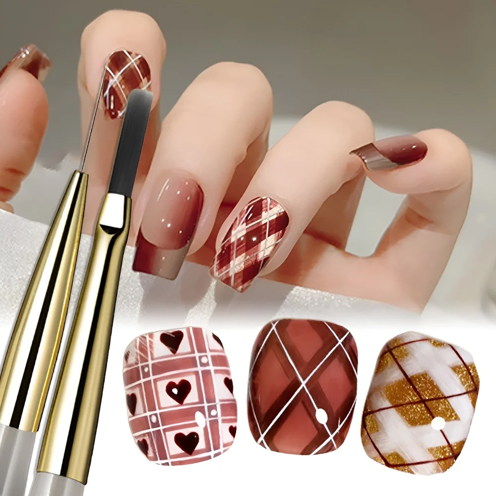 Professional Nail Plaid Art Brush For Tartan & Lines Slim Detail Drawing Painting Brush Manicure Nail Tool DIY UV Gel Extension_voghion.com