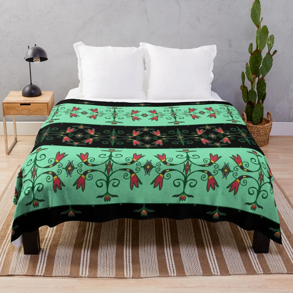 

Green Anishinaabe Floral Throw Blanket Camping Furrys Custom Picnic Hair Blankets