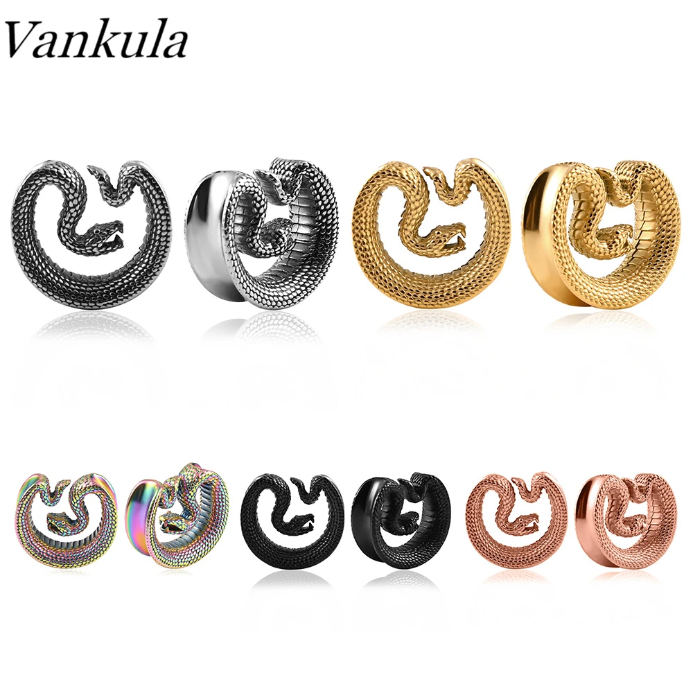 Vankula 10pc Wholesale 316L Stainless Steel Snake Earrings Ear Saddle Weights Plugs Tunnels Piercing Flesh Gauges Body Jewelry