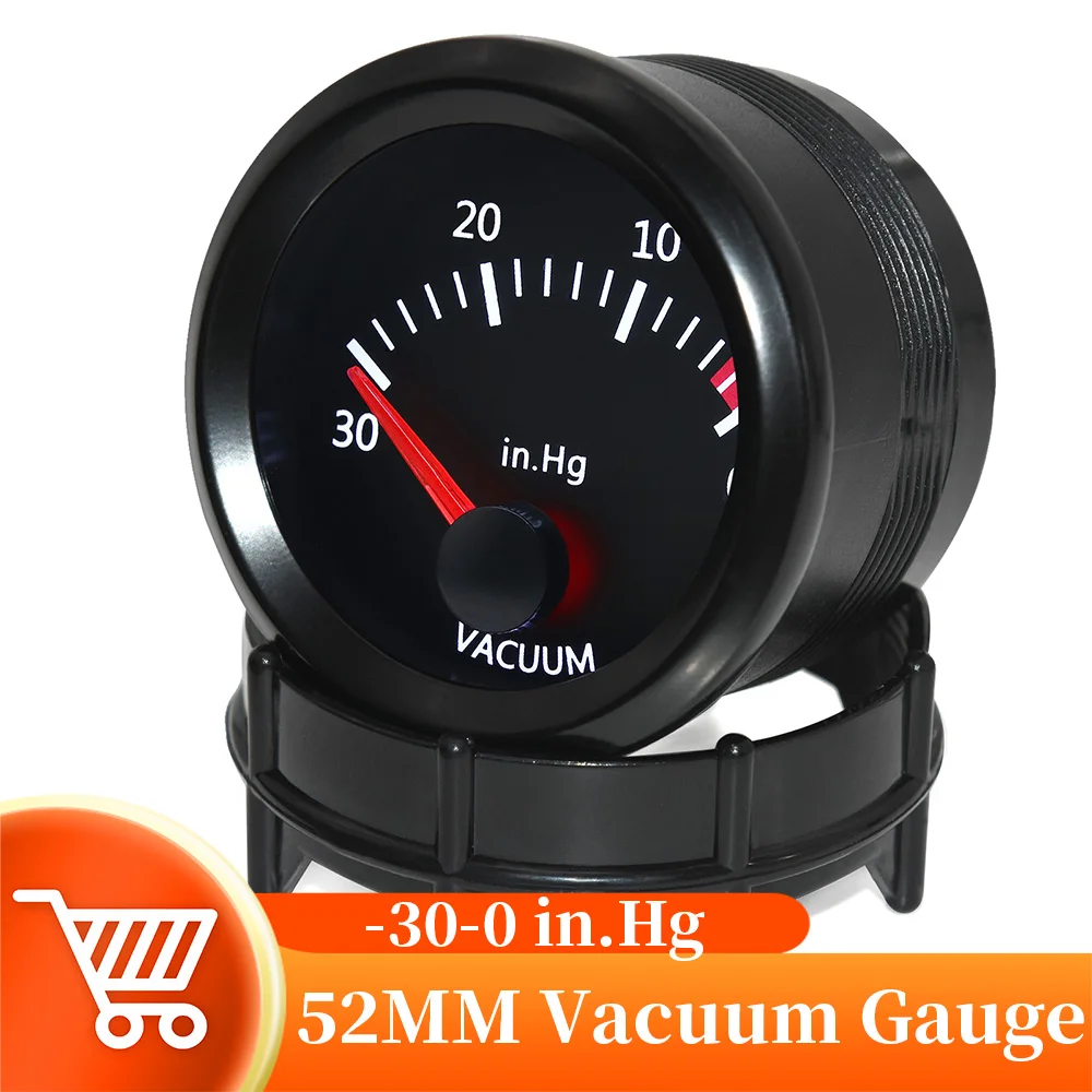 12V Car Vacuum Meter -30~0 In.hg With T Tube PVC Hose White Backlight 52 MM Vacuum Gauge For Gasoline Vehicle
