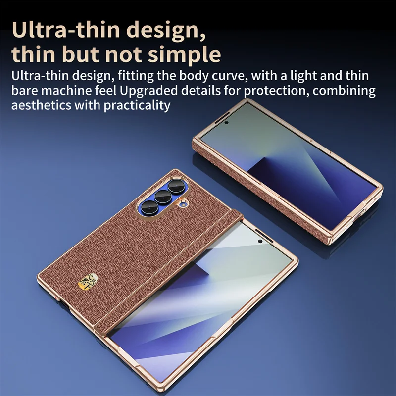 Luxury Genuine Leather Magnetic Phone Case with Hinge Screen Protector Film Cover