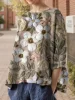 Plus Size Floral Printed Imitation Linen Women’s Vintage T-Shirt Round Neck 3/4 Sleeve Loose Summer Female Casual Daily Top Tees