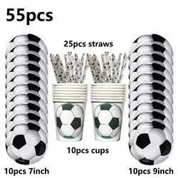 Soccer Party Disposable Tableware Set - Paper Plates, Napkins, Straws, and Cups for Football - Themed Celebrations (Clear)