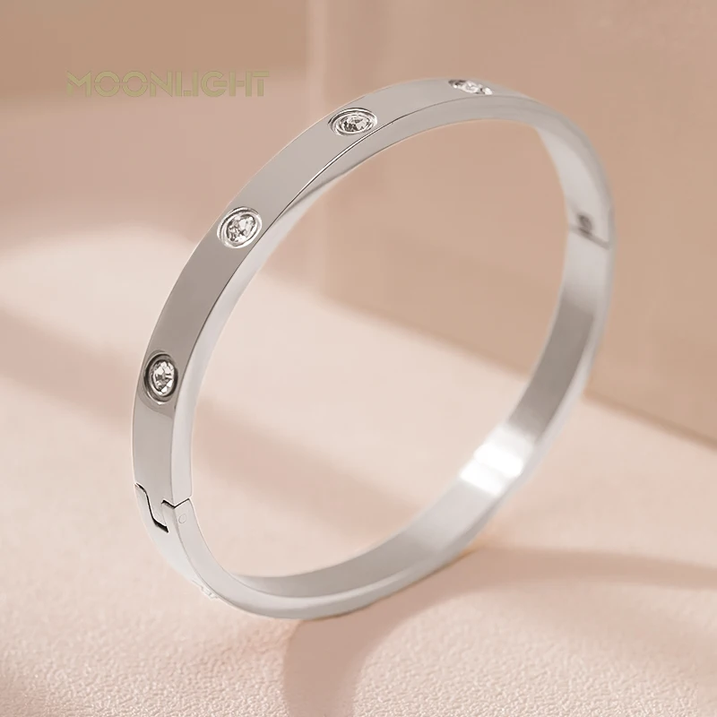 MOONLIGHT Classic Lovers Bracelets Woman Bracelets Stainless Steel Bangles and Bangles Cubic Zirconia Golden Woman Jewelry Gifts 3