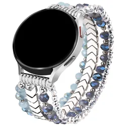 Handcrafted Fashion Elastic Crystal Beaded Watch Band (Silver)