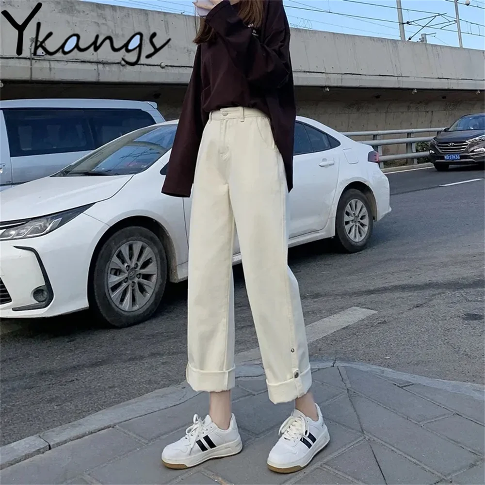 

Slim Straight Jeans Harajuku Streetwear Students Loose Denim Trousers All-Match Casual High Waist Plus Size Women Wide Leg Pants