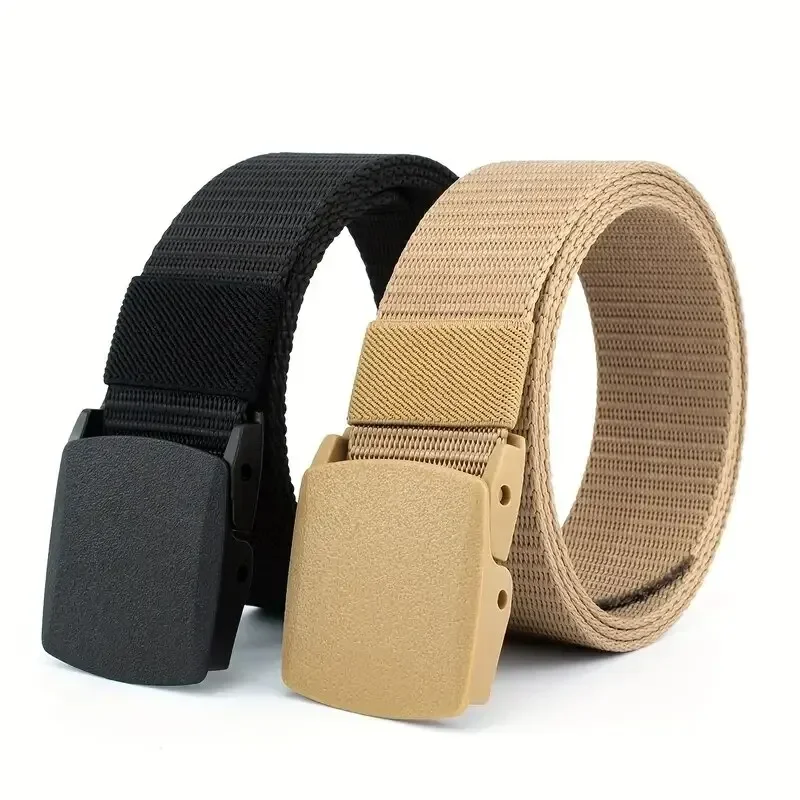Metal Free Nylon Belt, MEN'S Tactical Woven Plastic Buckle Belt, Outdoor Versatile Perforated Canvas Nylon Belt