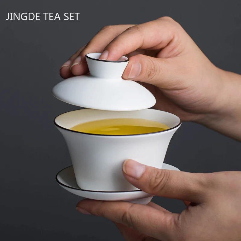 Chinese Jingdezhen White gaiwan home with cover teacup tea bowl ceramic tea set handmade tea maker Tradition Teaware supplies